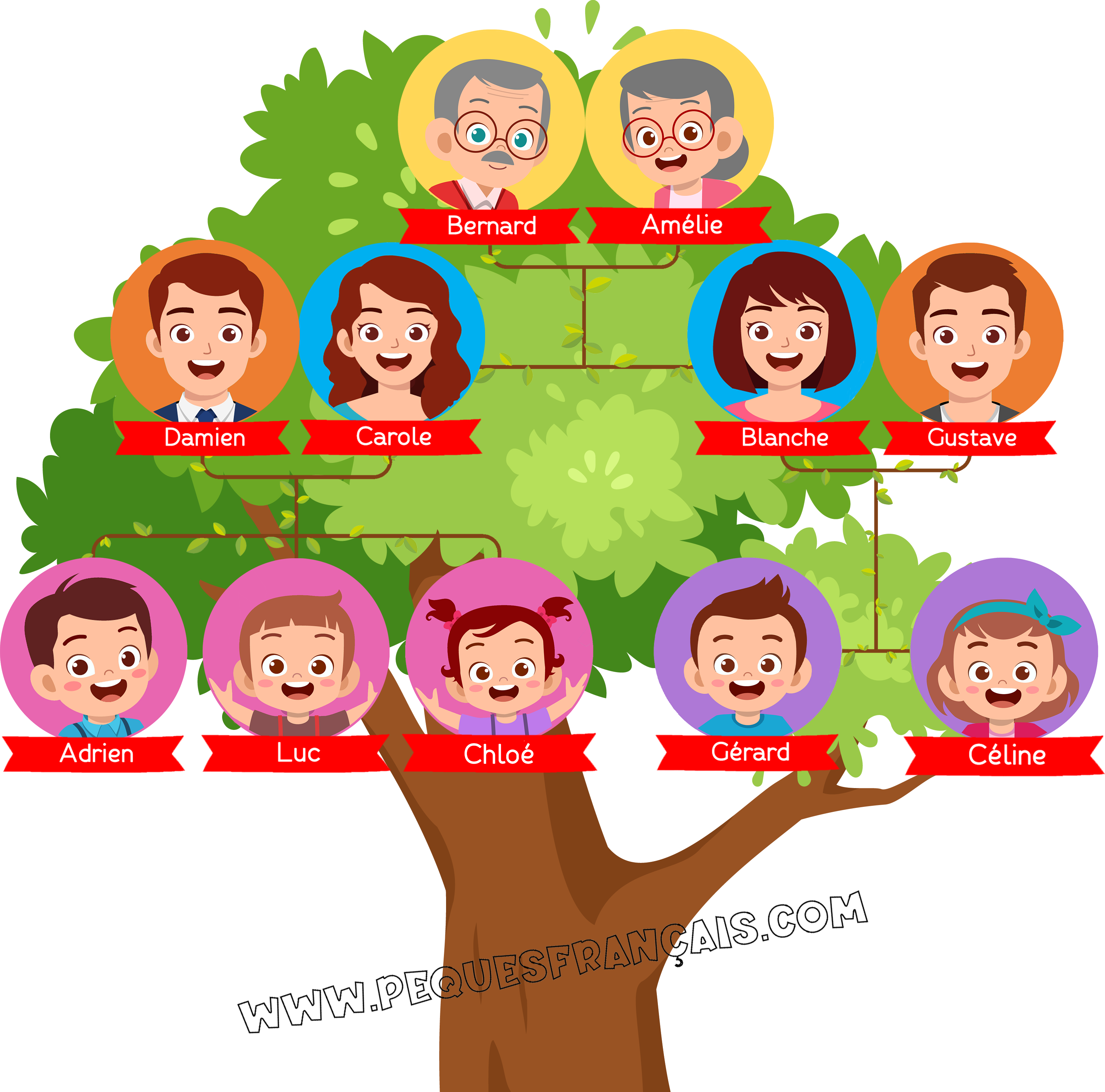 Imagen actividad la familia árbol genealógico en francés