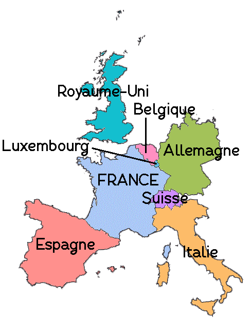 Mapa de países europeos que rodean Francia